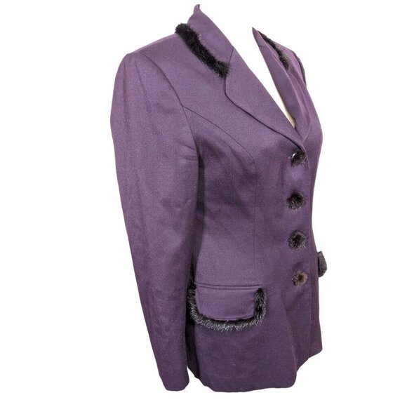 MILLE and UNE Paris Vintage Wool Blend Fur Trim Blazer Jacket Womens US 10 Plum - Picture 6 of 12